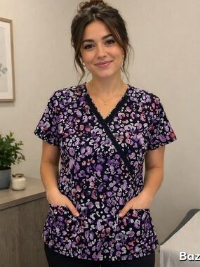 Sz S Pink And Purple Leopard Print Scrub Top By Dickies